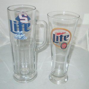 Miller Lite Beer Pilsner Glass 8 1/4 in Miller Lite Kurt Busch #2 Handled glass